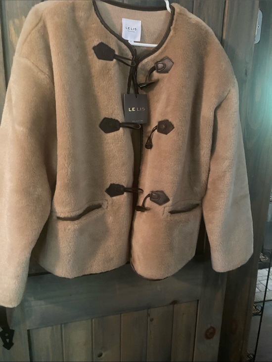 Le Lis Jackets & Blazers - Le Lis Tan Faux Shearling Toggle Coat with Dark Trim